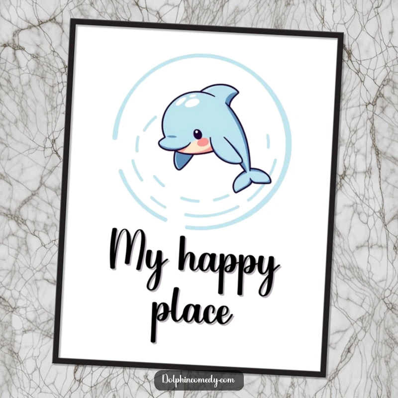 Funny Digital Art Print of a playful dolphin swimming in a circle, creating dynamic water ripples, perfect for instant download and wall decor, a creative funny gift.