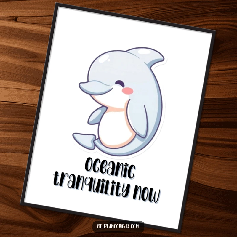 Funny Digital Art Print: A happy dolphin with a gentle curve, looking serene and peaceful. Instant downloadable ocean-themed art.