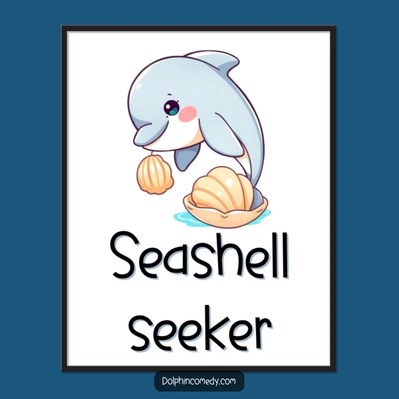 Funny Curious Dolphin Seashell Digital Art - Instant Whimsical Ocean Decor
