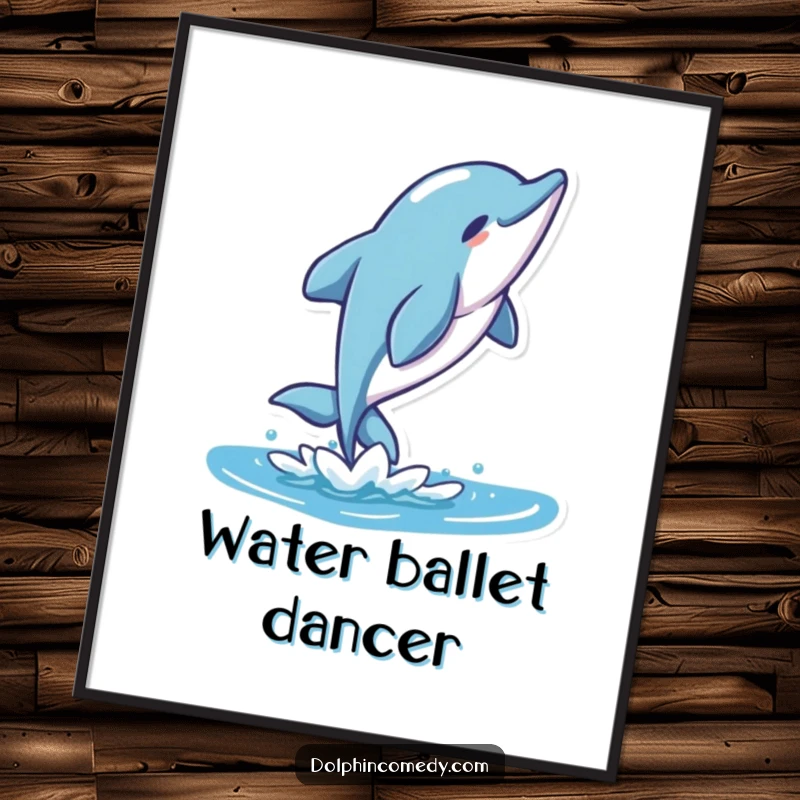 Funny Stylized Dolphin Digital Art Print of a character performing a graceful flip in a stylized ocean setting.