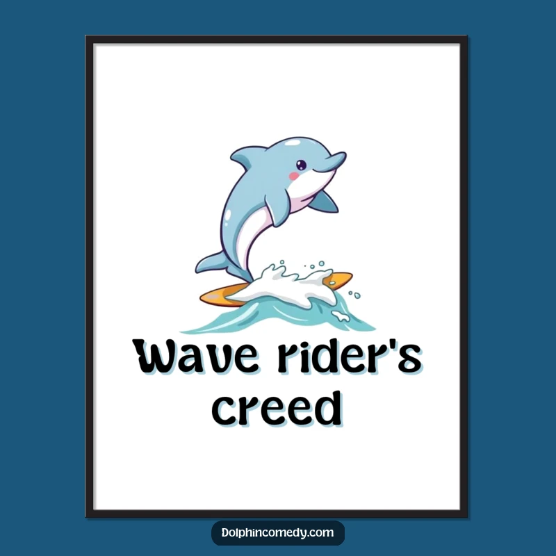 Funny Surfing Dolphin Digital Art - Joyful Wave Print, Instant Humorous Gift