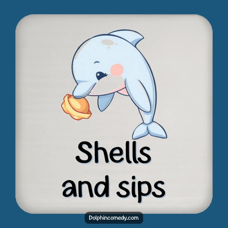 Funny Curious Dolphin Seashell Coaster - Ocean Explorer Drink Coaster, Gift