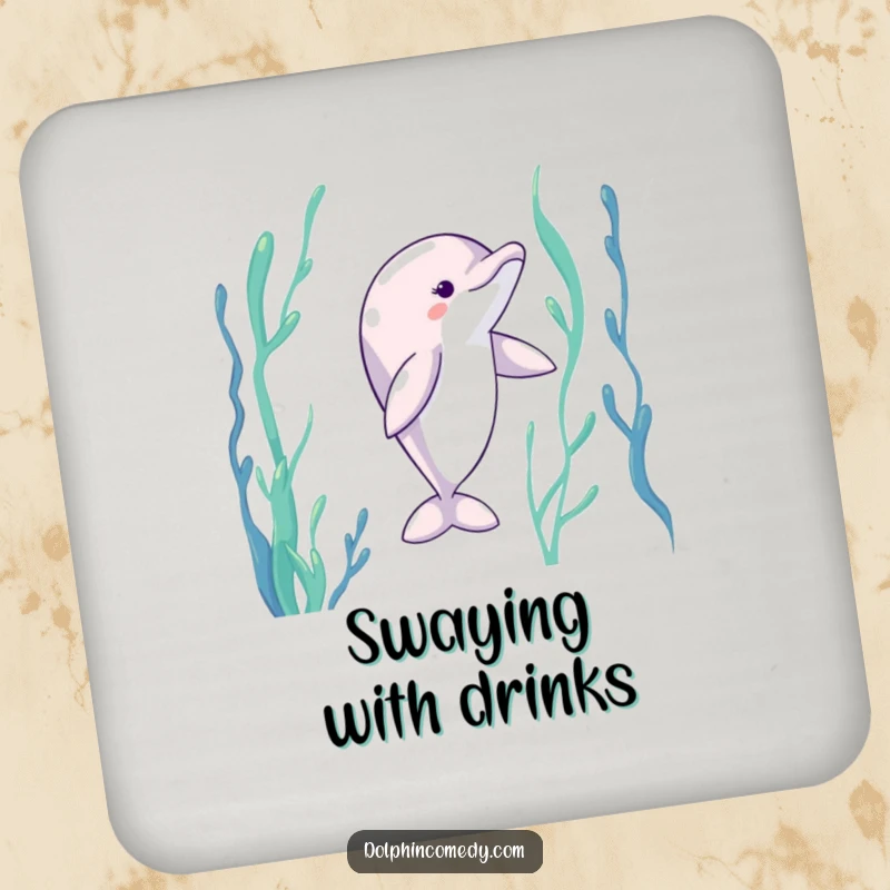Funny Dolphin Coaster: A dolphin dancing through kelp, adding a touch of oceanic humor and elegance.