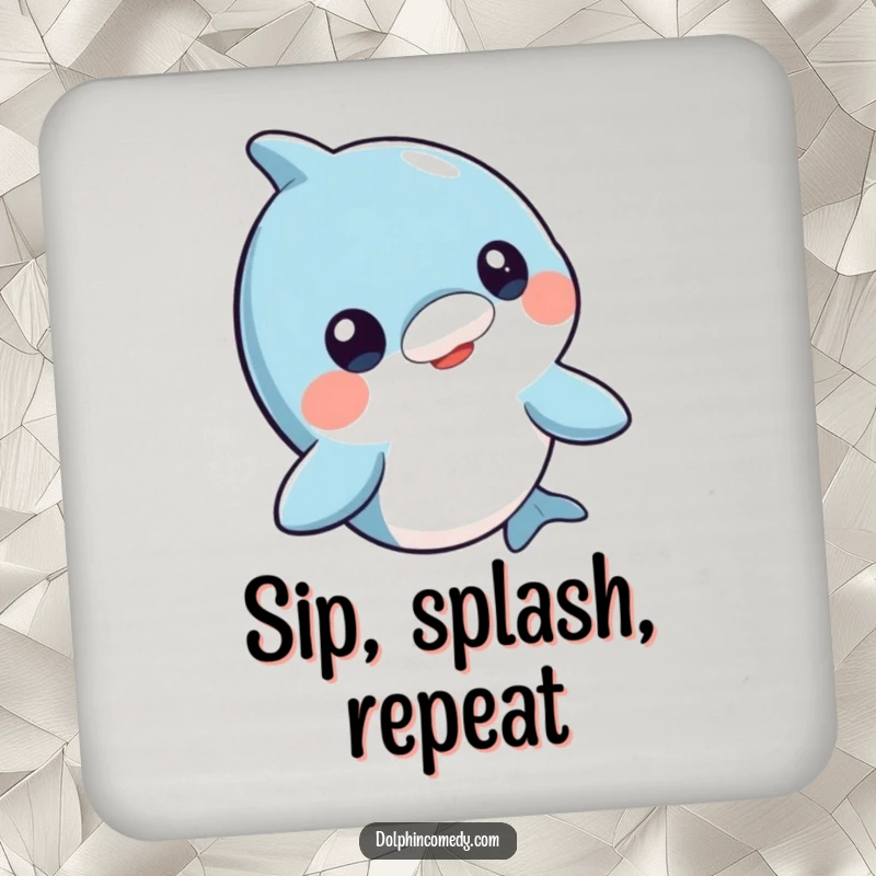 Funny curious dolphin coasters, head bobbing playfully, absorbent and decorative, perfect humorous gift for gatherings.