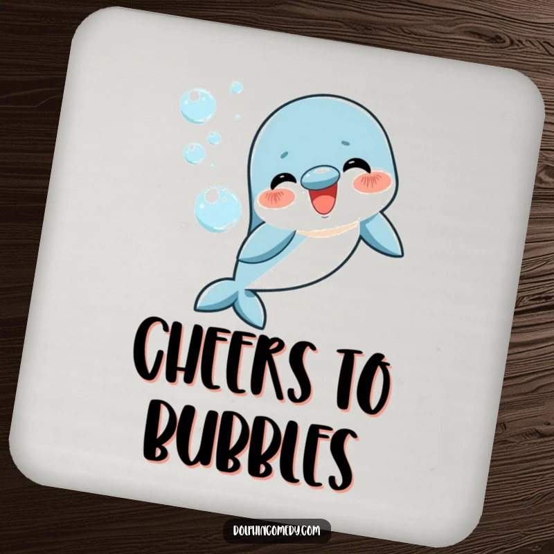 Funny happy dolphin coasters, blowing whimsical bubble rings, absorbent and charming, perfect humorous gift for hosts.
