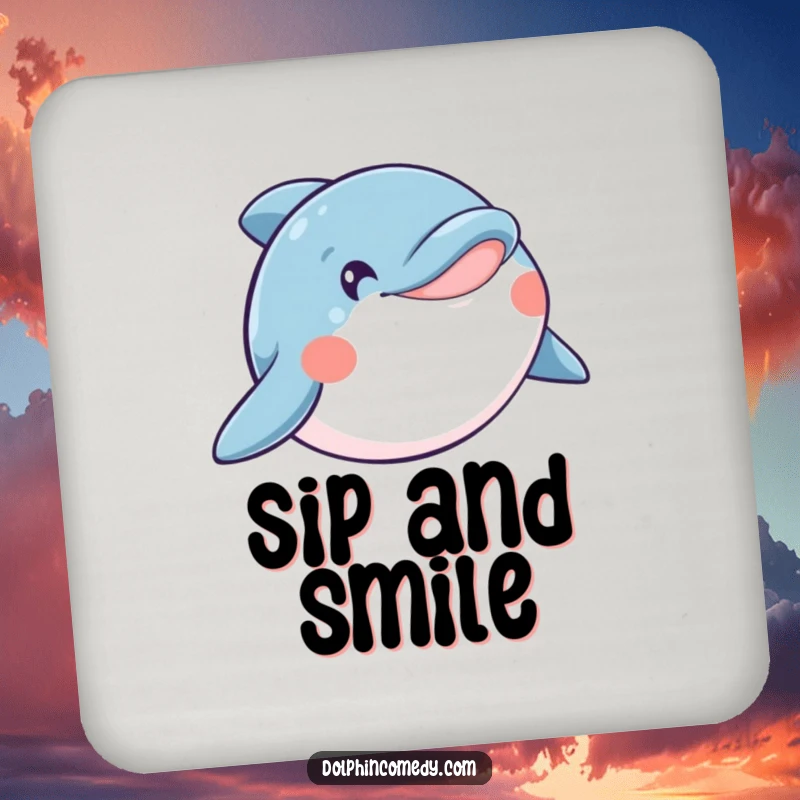 Funny coaster featuring a happy dolphin with a wide, beaming smile, adding a touch of joy to drink service.