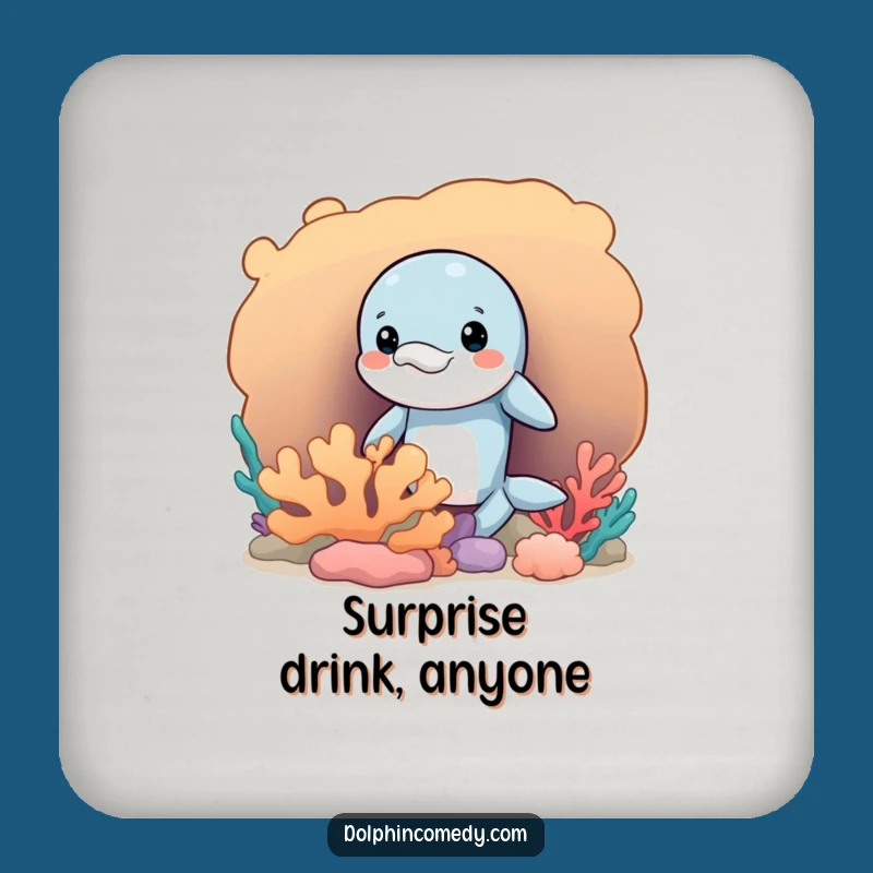 Funny Mischievous Dolphin Coaster, Peeking Coral Protection, Playful Drinkware