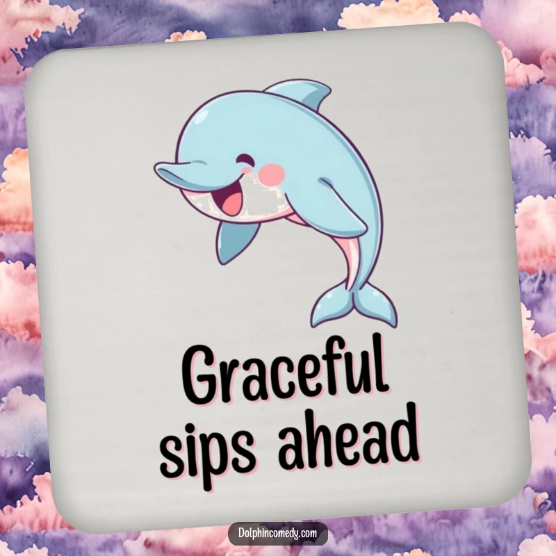 Funny drink coasters designed with a cheerful dolphin in a graceful arc, providing surface protection with elegant charm.