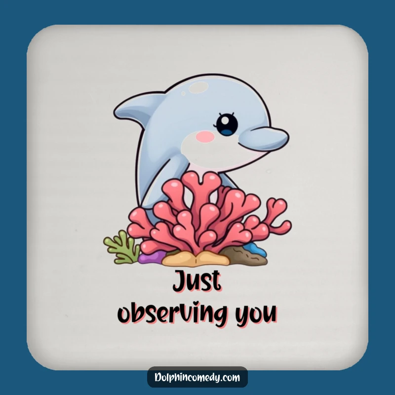Funny Dolphin Peek Coasters - Set of Curious Dolphin Art, Protect Surfaces Gift