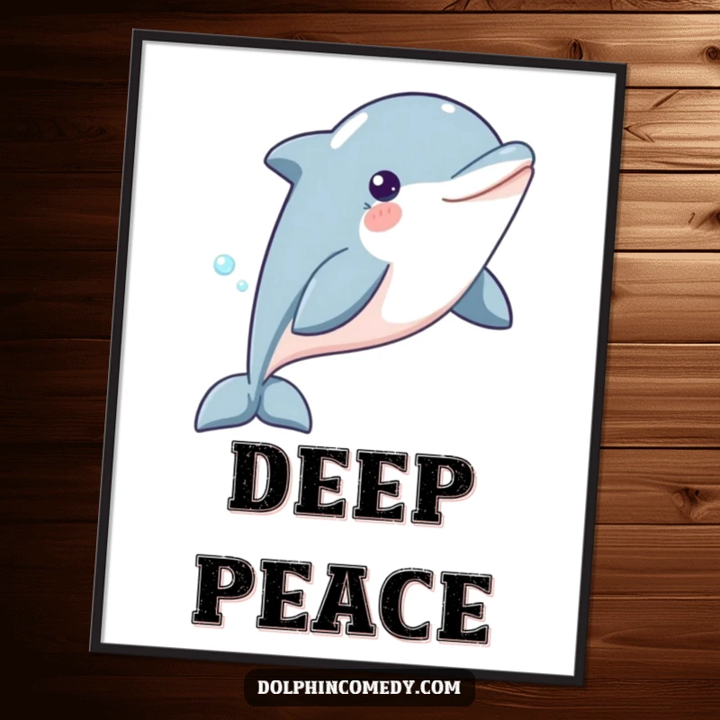 Funny Dolphin Poster showing a content dolphin gliding gracefully through the water, offering humorous serenity and beautiful aquatic art for walls.