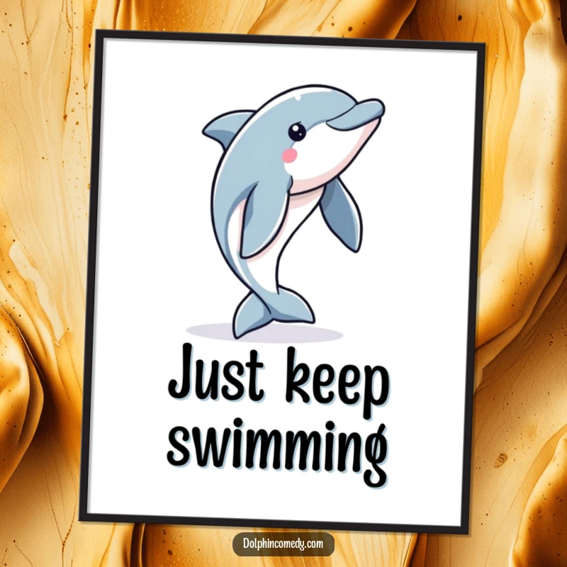 Funny Dolphin Poster: An alert dolphin captured in a moment of powerful ascent, bringing dynamic ocean energy to wall art.