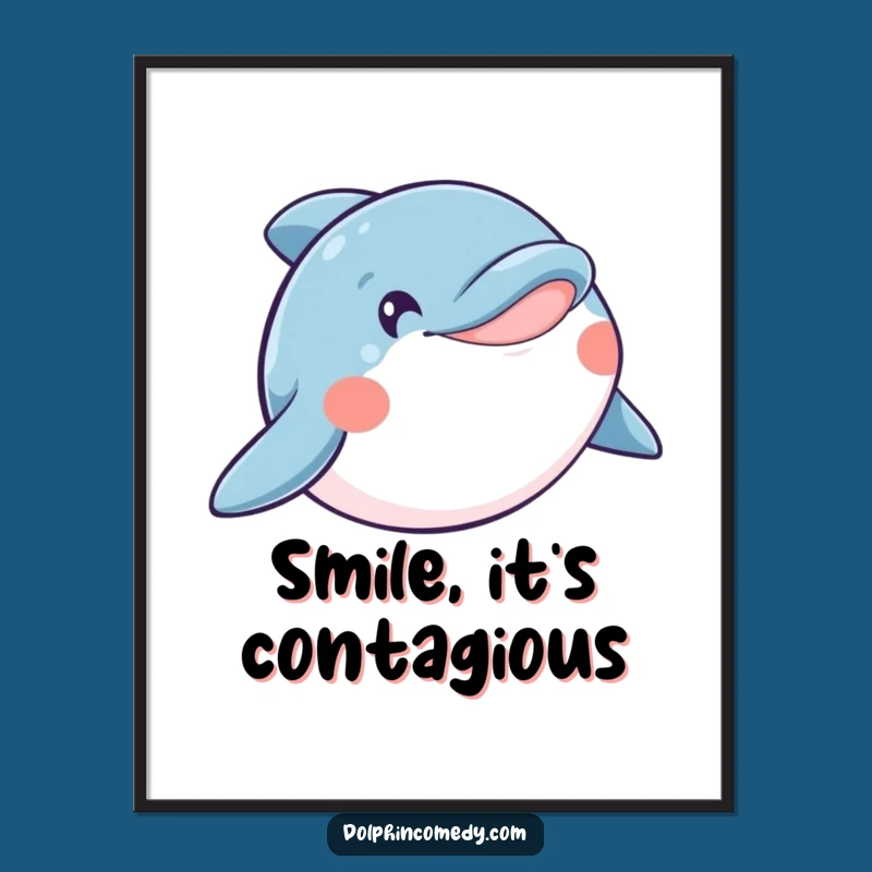 Funny Happy Dolphin Poster, Wide Smile Art, Joyful Ocean Decor