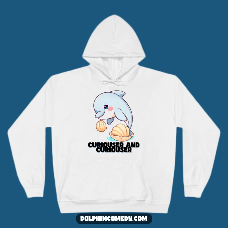 Funny Curious Dolphin Seashell Hoodie - Cozy Humorous Marine Gift