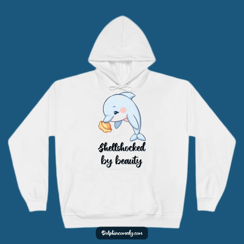Funny Curious Dolphin Seashell Hoodie - Cozy Ocean Explorer Sweatshirt, Gift