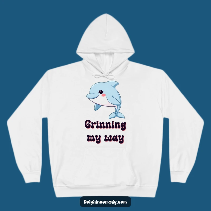 Funny Grinning Dolphin Hoodie: Cozy Comfort, Swift Swimmer Style, Ideal Funny Gift