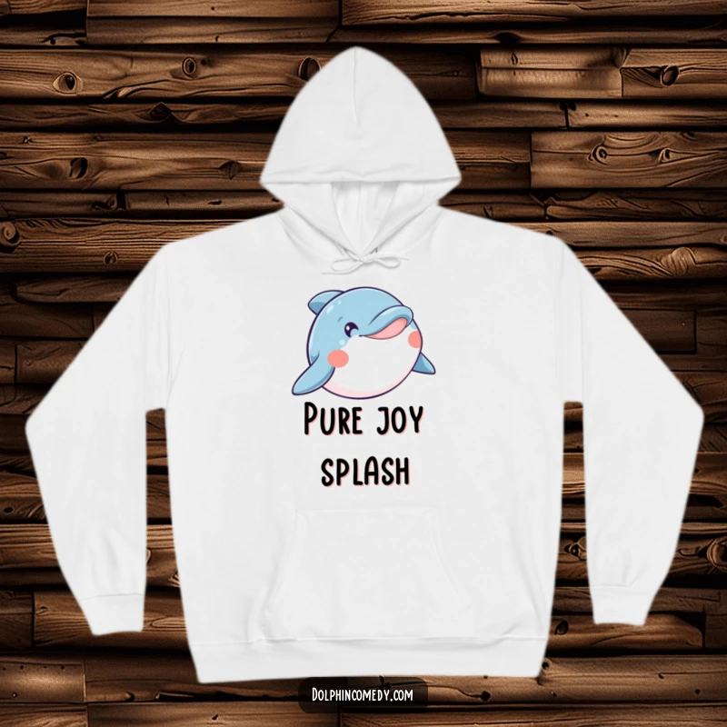 Funny hoodie showcasing a very happy dolphin with a wide-open mouth smile, perfect for cozy, cheerful wear.