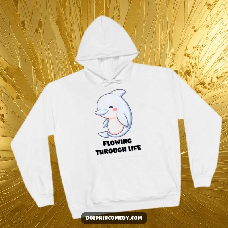 Funny Hoodie: A happy dolphin with a gentle curve, looking incredibly serene and calm. Cozy and humorous apparel for dolphin fans.