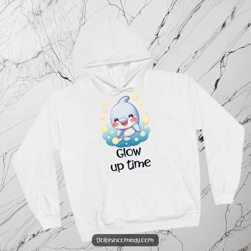 Funny Hoodie: A smiling dolphin surrounded by glowing bubbles. Cozy and humorous outerwear for spreading cheer.