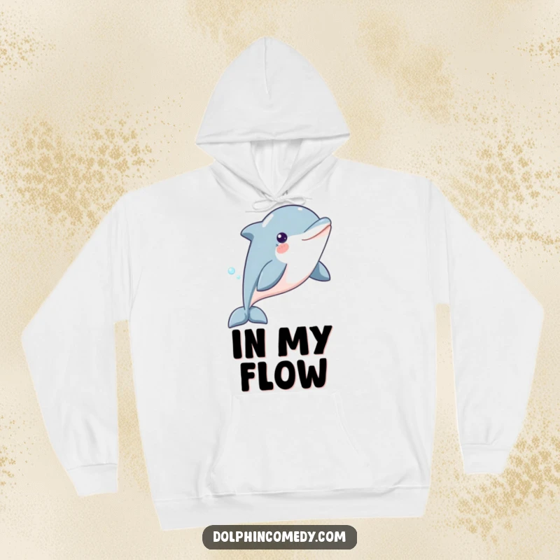 Funny Dolphin Hoodie featuring a content dolphin gliding through water, offering cozy warmth and a humorous, peaceful aquatic vibe.