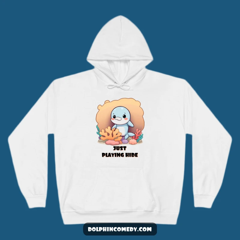 Funny Mischievous Dolphin Hoodie, Cozy Peek Design, Coral Secret Gift