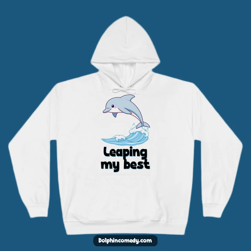 Funny Dolphin Leaping Hoodie, Cozy Wave Design, Ocean Comfort Gift