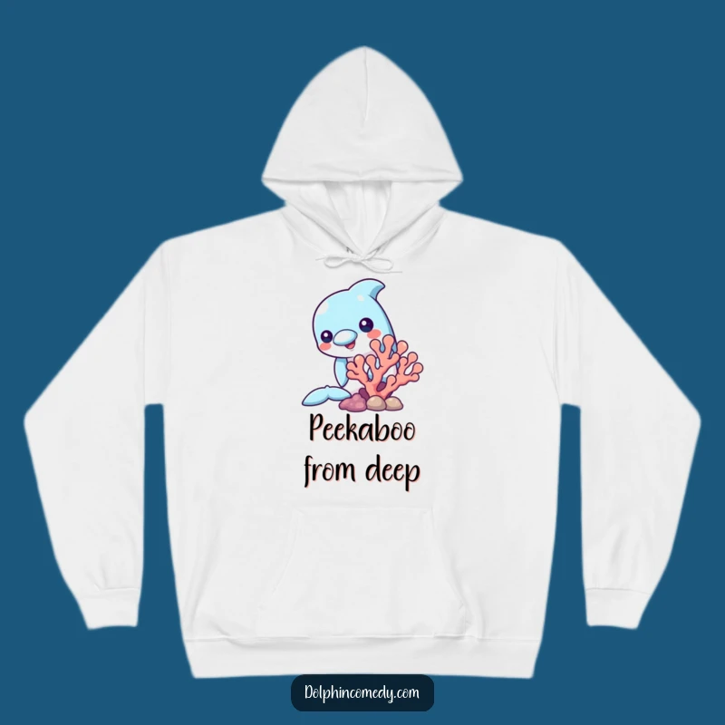 Funny Dolphin Hoodie: Curious Coral Peek Hoodie, Cozy Funny Gift for Ocean Explorers