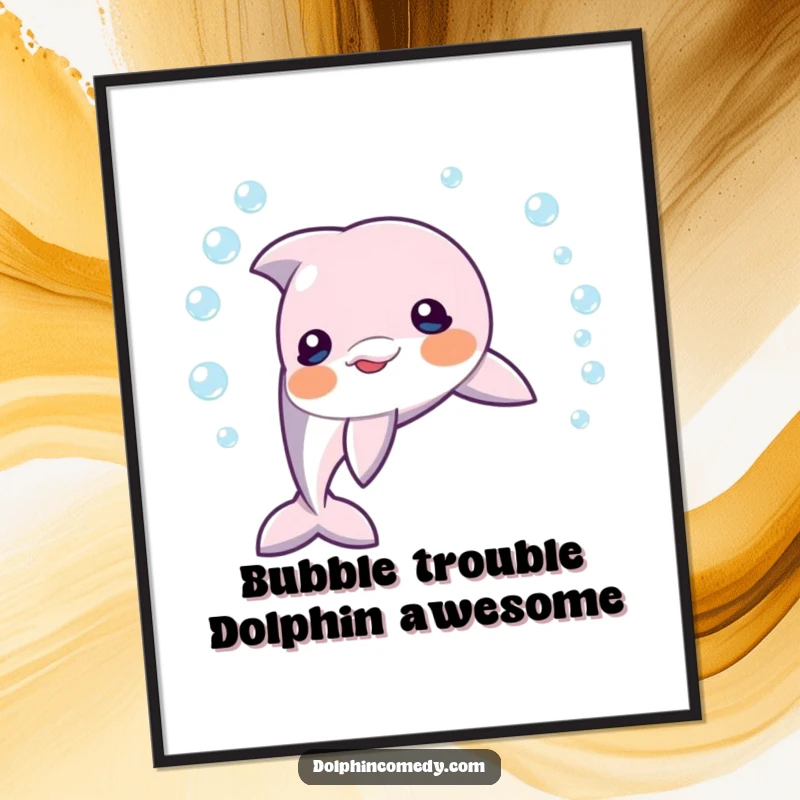 Funny Free Printable Wall Art: A playful dolphin meticulously blows a perfect, round bubble ring.
