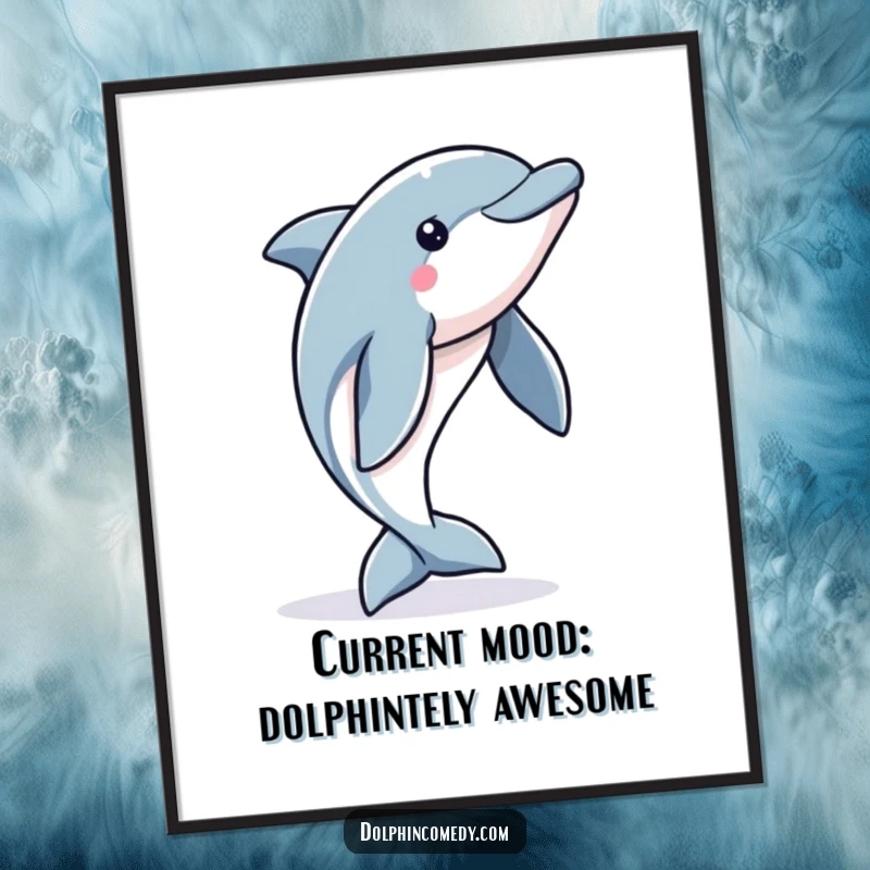 Funny Free Printable Wall Art: Alert dolphin with fins raised, ready to leap, capturing the thrill of aquatic performance.