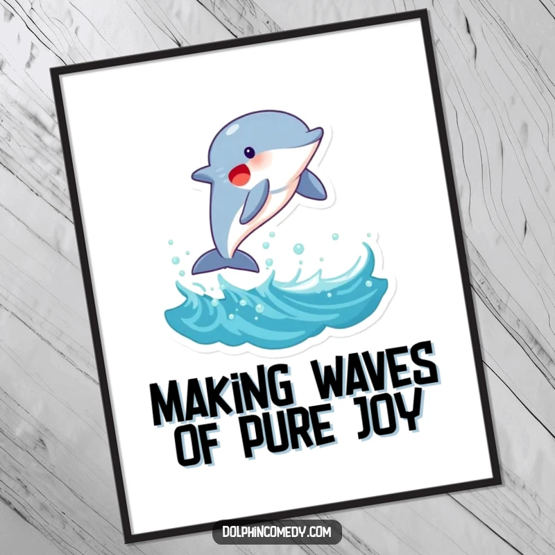 Funny Free Printable Wall Art: A joyful dolphin leaps dynamically out of a wave, bringing downloadable ocean energy.