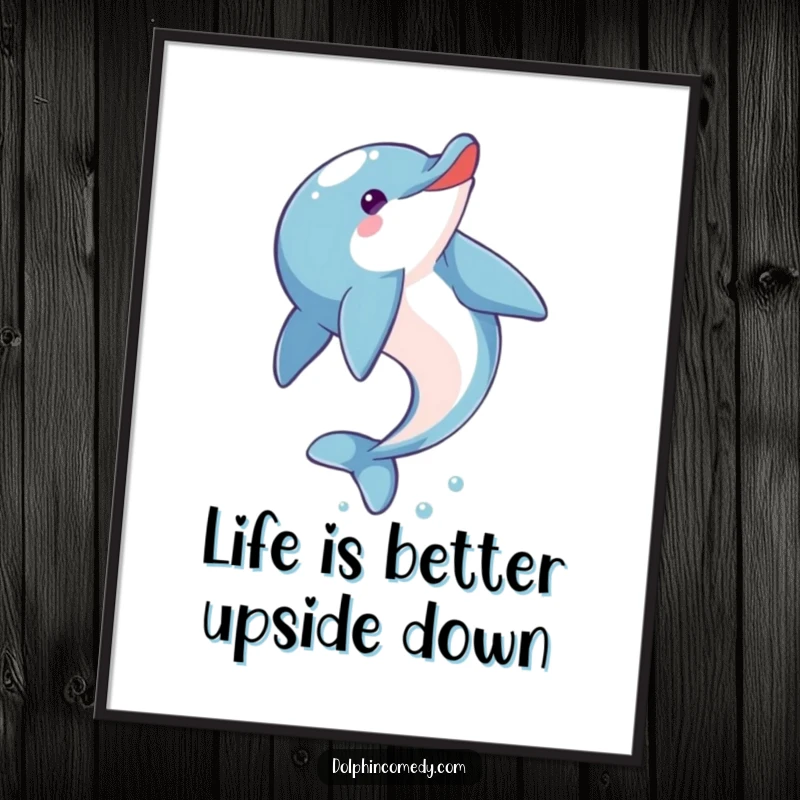 Funny Free Printable Wall Art: A happy dolphin in mid-somersault, radiating joy and playful energy, perfect for vibrant rooms.