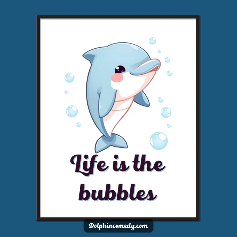 Funny Free Printable Wall Art: Dolphin Chasing Bubbles, Downloadable Home Decor