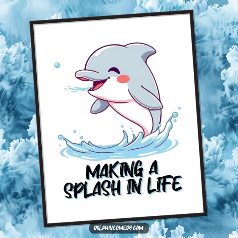 Funny Free Printable Wall Art: An excited dolphin mid-spray, capturing pure joy and aquatic fun, downloadable decor.