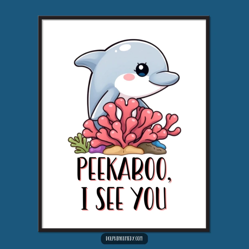 Funny Free Printable Dolphin Art: Curious Coral Peek Downloadable Decor