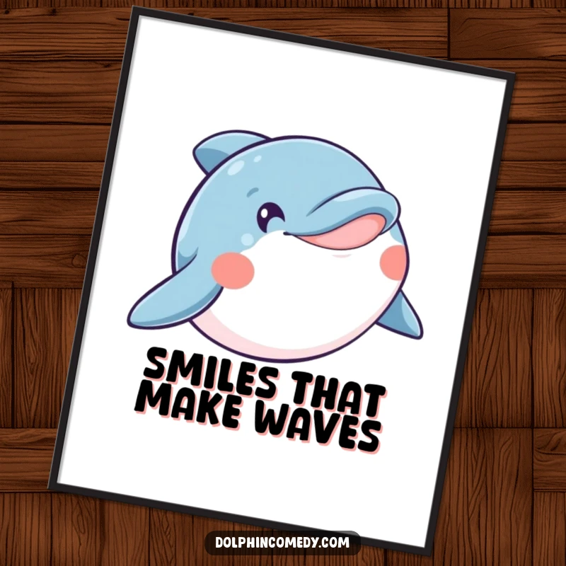Funny Free Printable Wall Art: A dolphin with a huge, happy smile makes a splash of joy.