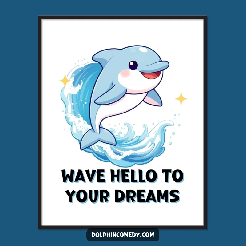 Funny Free Printable Wall Art: Dolphin's Sparkling Wave Leap, Aquatic Downloadable Decor