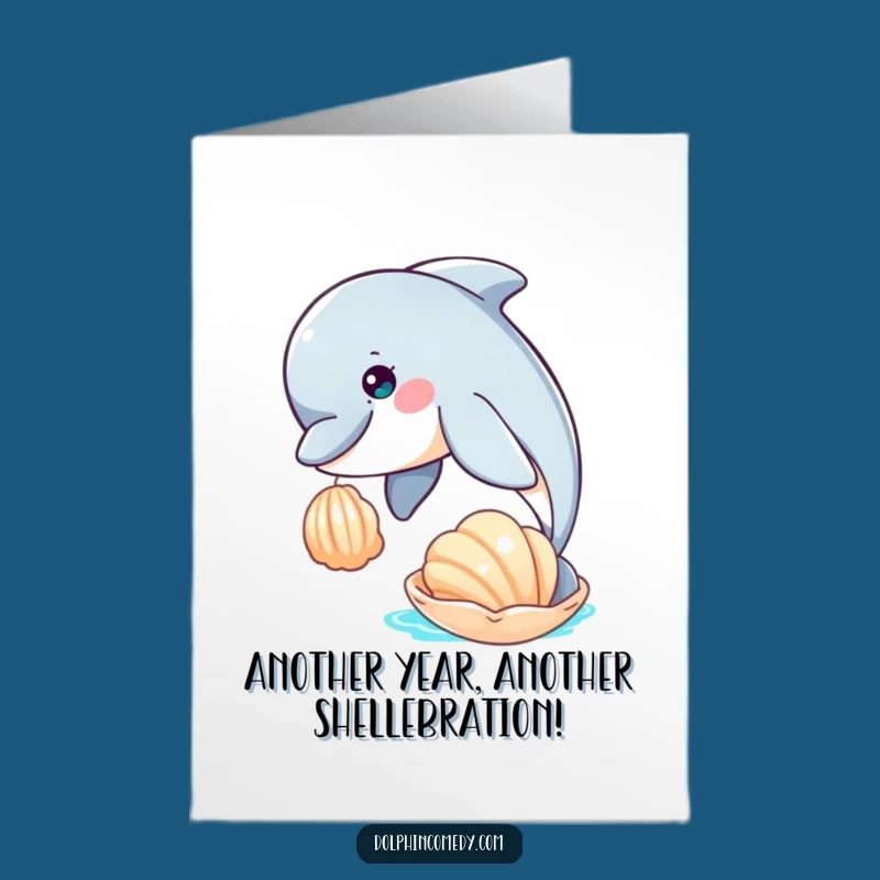 Free Printable Birthday Card: Curious Dolphin & Seashell, Funny Gift Idea