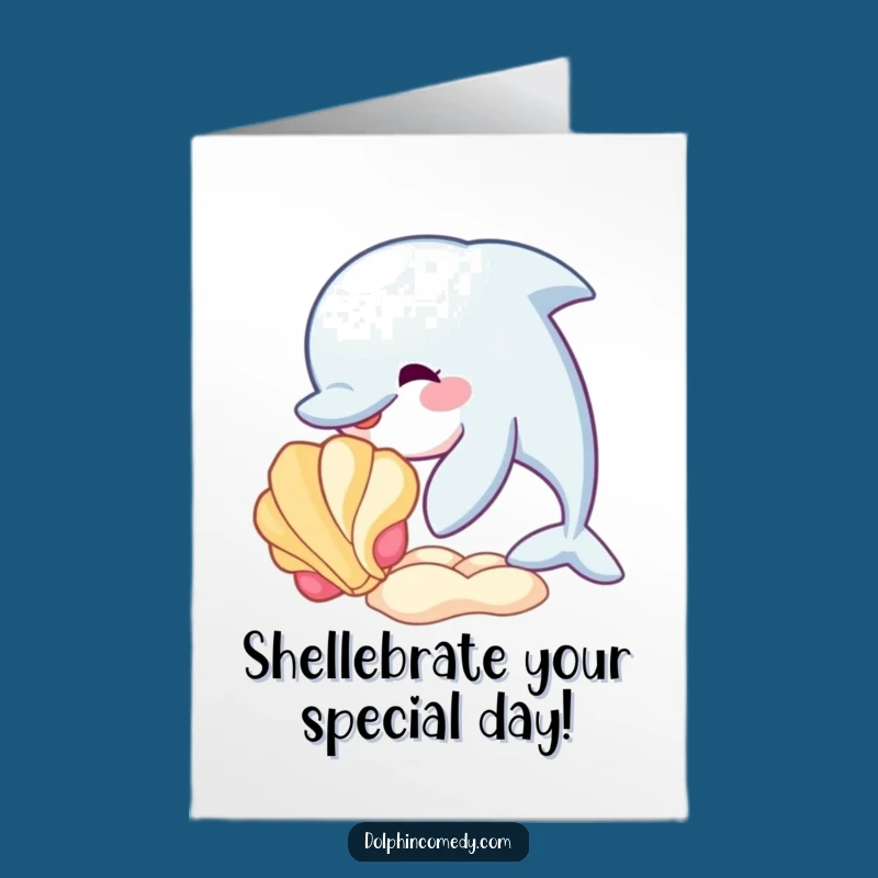 Free Printable Birthday Card: Funny Dolphin & Seaschell Downloadable Gift for Fun