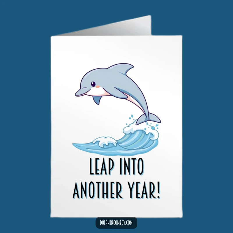 Free Printable Birthday Card: Leaping Dolphin Wave Splash Funny Gift