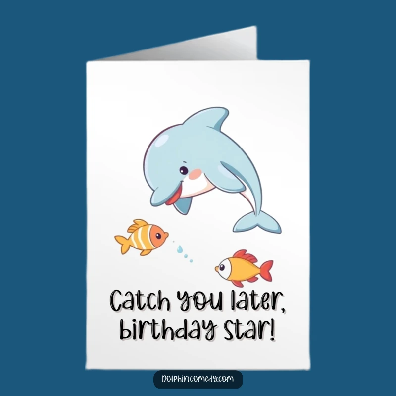 Free Printable Birthday Card: Playful Dolphin Fish Chase, Fun Downloadable Gift