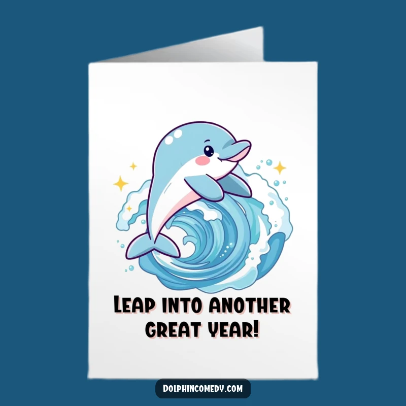 Free Printable Dolphin Birthday Card: Joyful Leaping Dolphin Wave Downloadable Gift