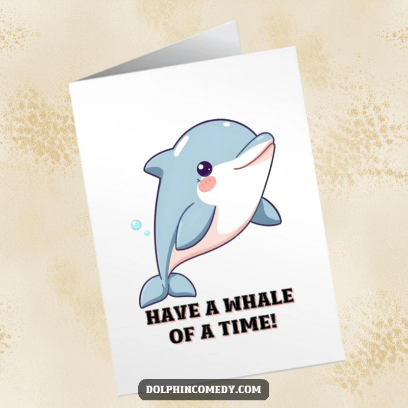 Funny Free Printable Birthday Card: A content dolphin glides gracefully through the water with a peaceful, happy expression.