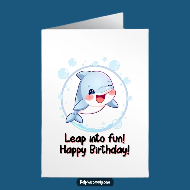 Free Printable Birthday Card: Cheerful Dolphin Leap, Funny Ocean Downloadable Greeting Gift