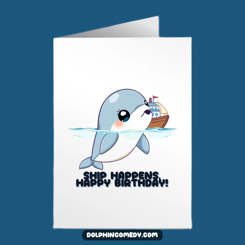Free Printable Birthday Card: Surprised Dolphin Yacht Party Funny Downloadable Gift