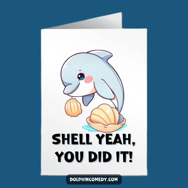 Free Printable Congrats Card: Dolphin & Seashell, Funny Downloadable Gift