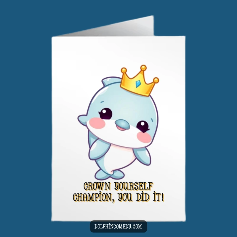 Free Printable Congrats Card: Funny Dolphin King Crown Downloadable for Celebrations