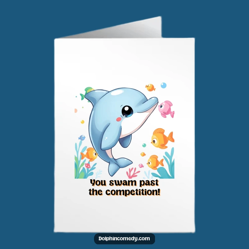 Free Printable Congrats Card: Wide-Eyed Dolphin's Wonder at Hilarious Success