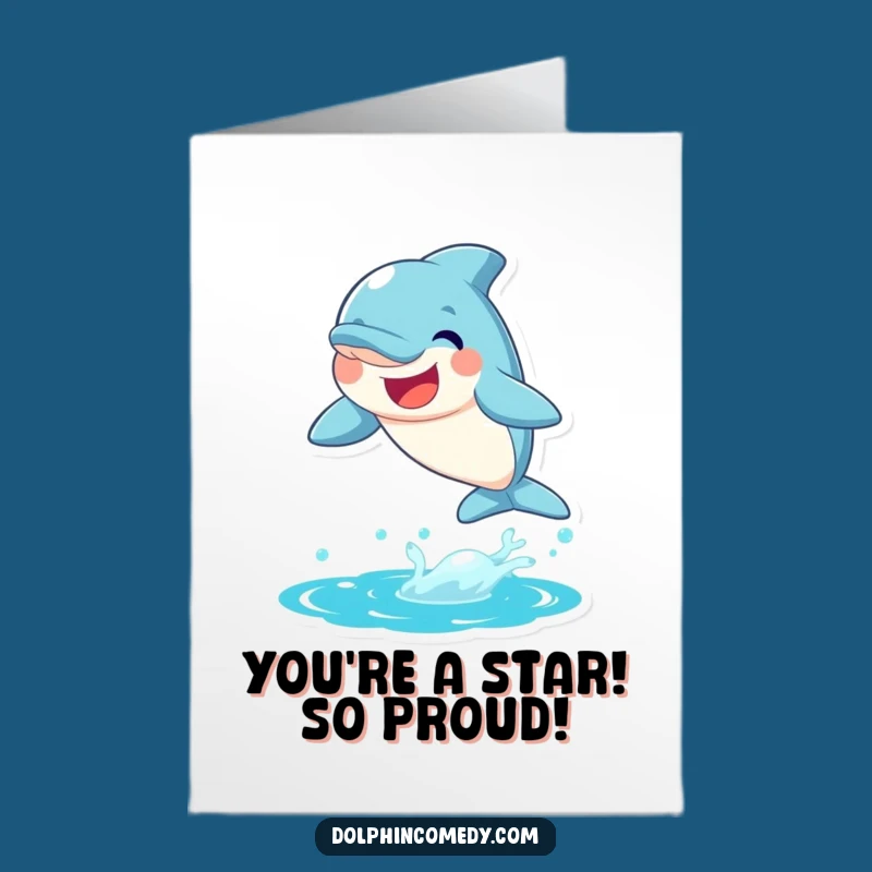 Triumphant Free Printable Congrats Card: Dolphin Smile Leap Downloadable Gift