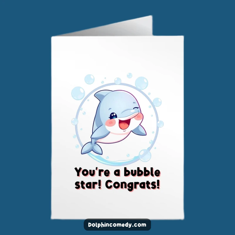 Free Printable Congrats Card: Cheerful Dolphin Leap, Funny Ocean Celebration Download