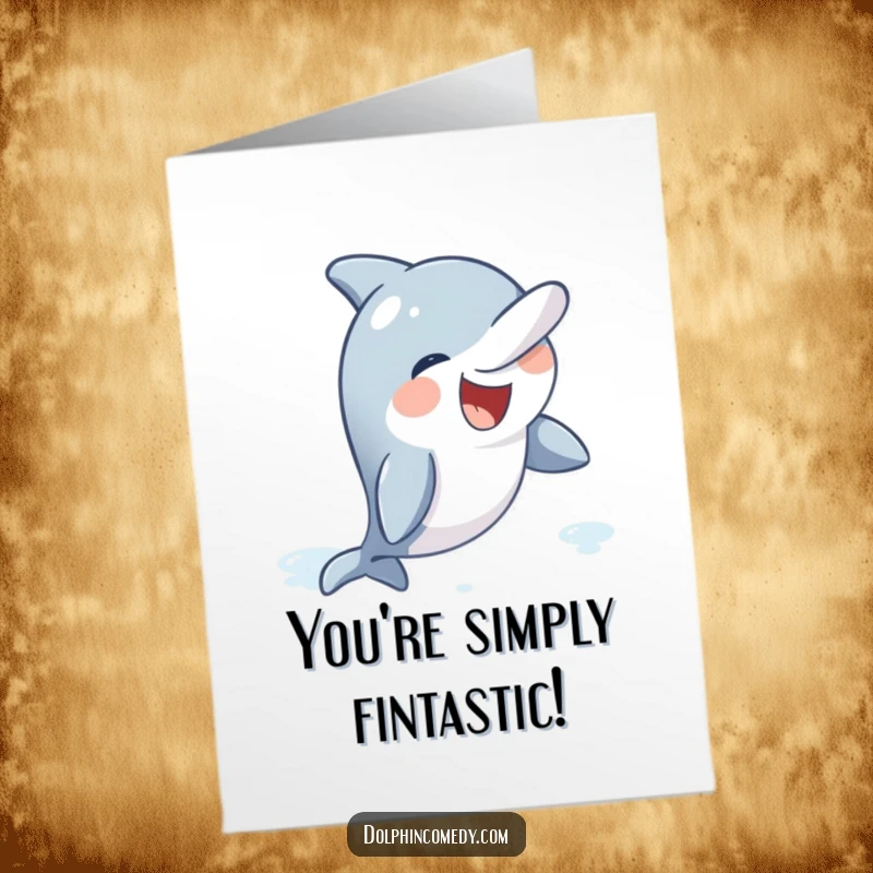 Funny Free Printable Congratulations Card: A giggling dolphin raises its fin, offering a high-five for their great news.