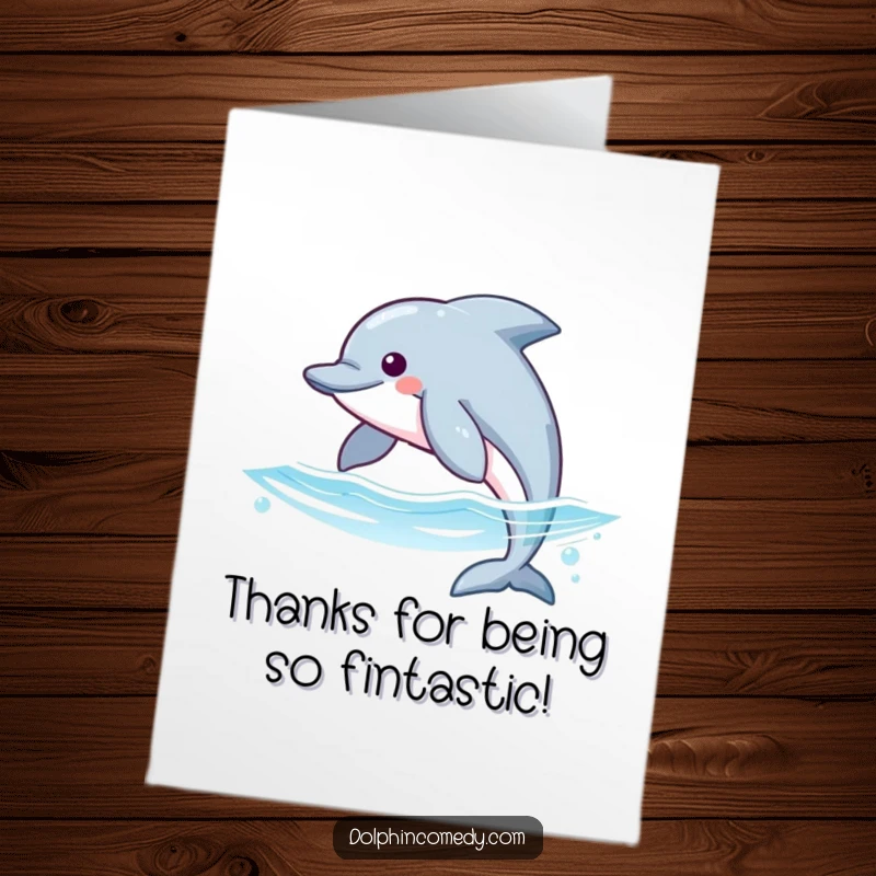 Funny Free Printable Thank You Card featuring a graceful dolphin swimming, conveying sincere thanks with a touch of whimsy.